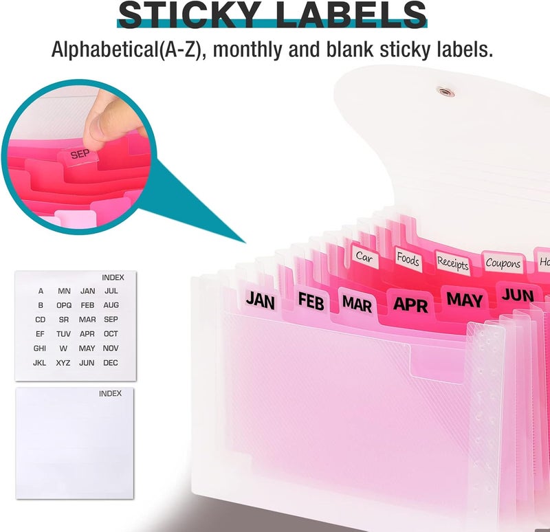 H4D Coupon Receipt Holder, 13 Pocket Accordion File Organizer, 7x4.5 Inches, Pink - Image 3